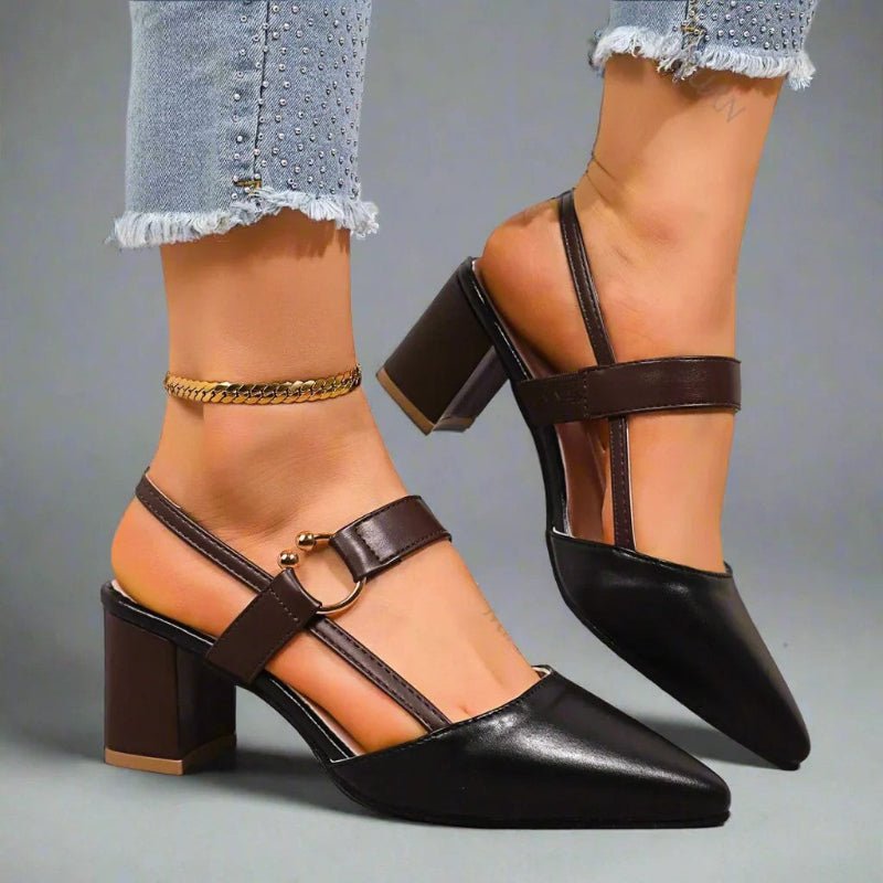 Clara | Damen Spitze T-Riemen Blockabsatz Pumps