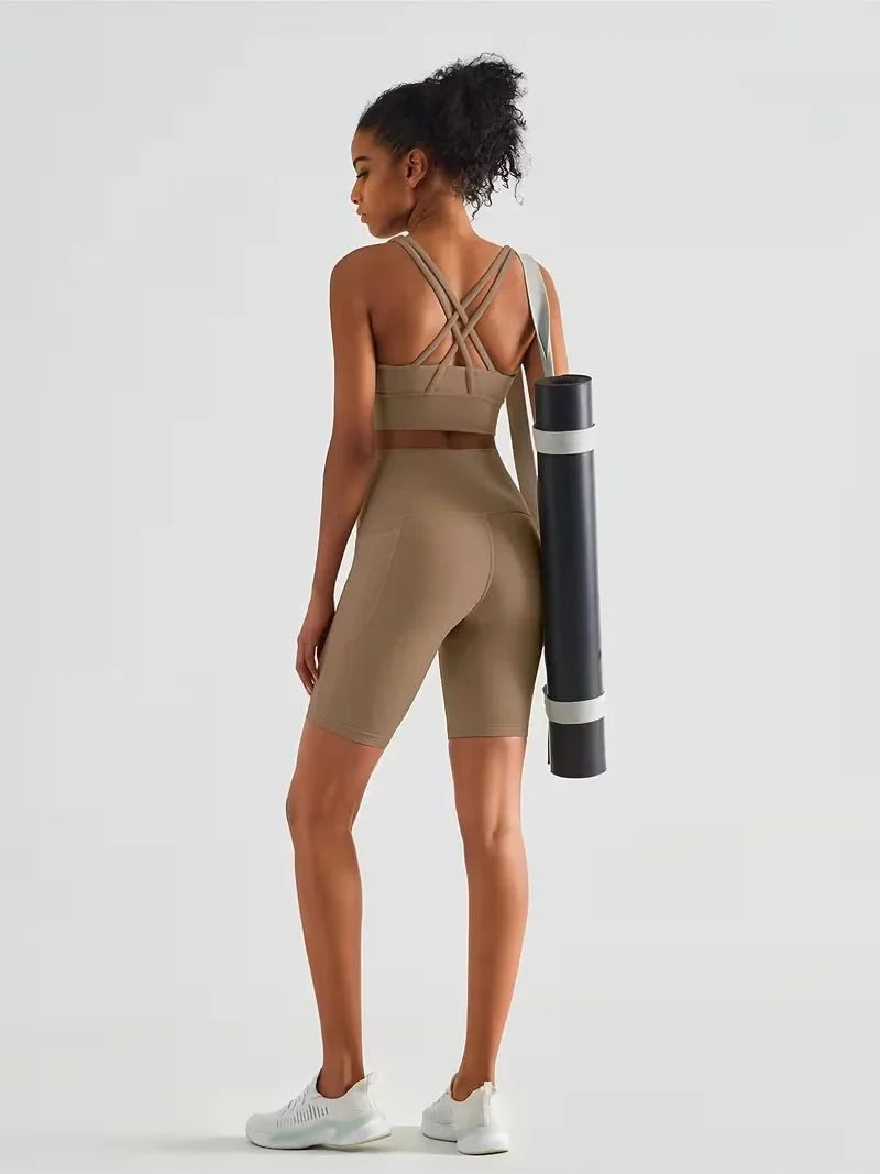 Damen Sport-Leggings Shorts mit Tasche