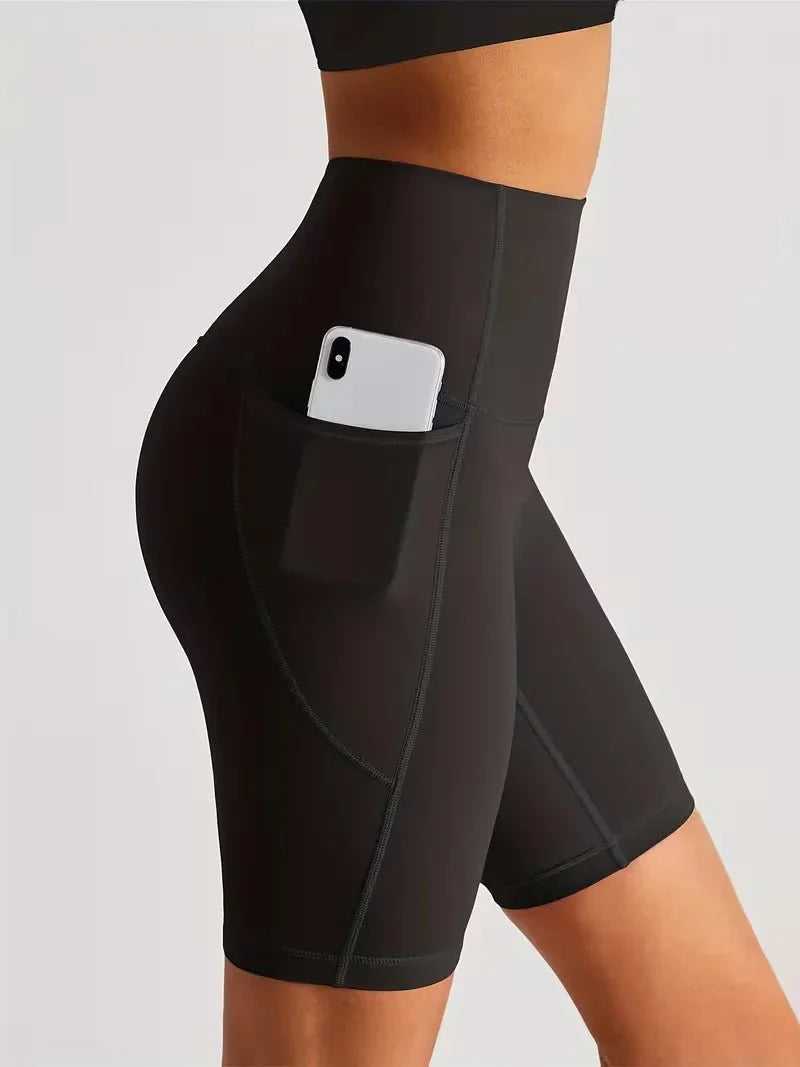 Damen Sport-Leggings Shorts mit Tasche