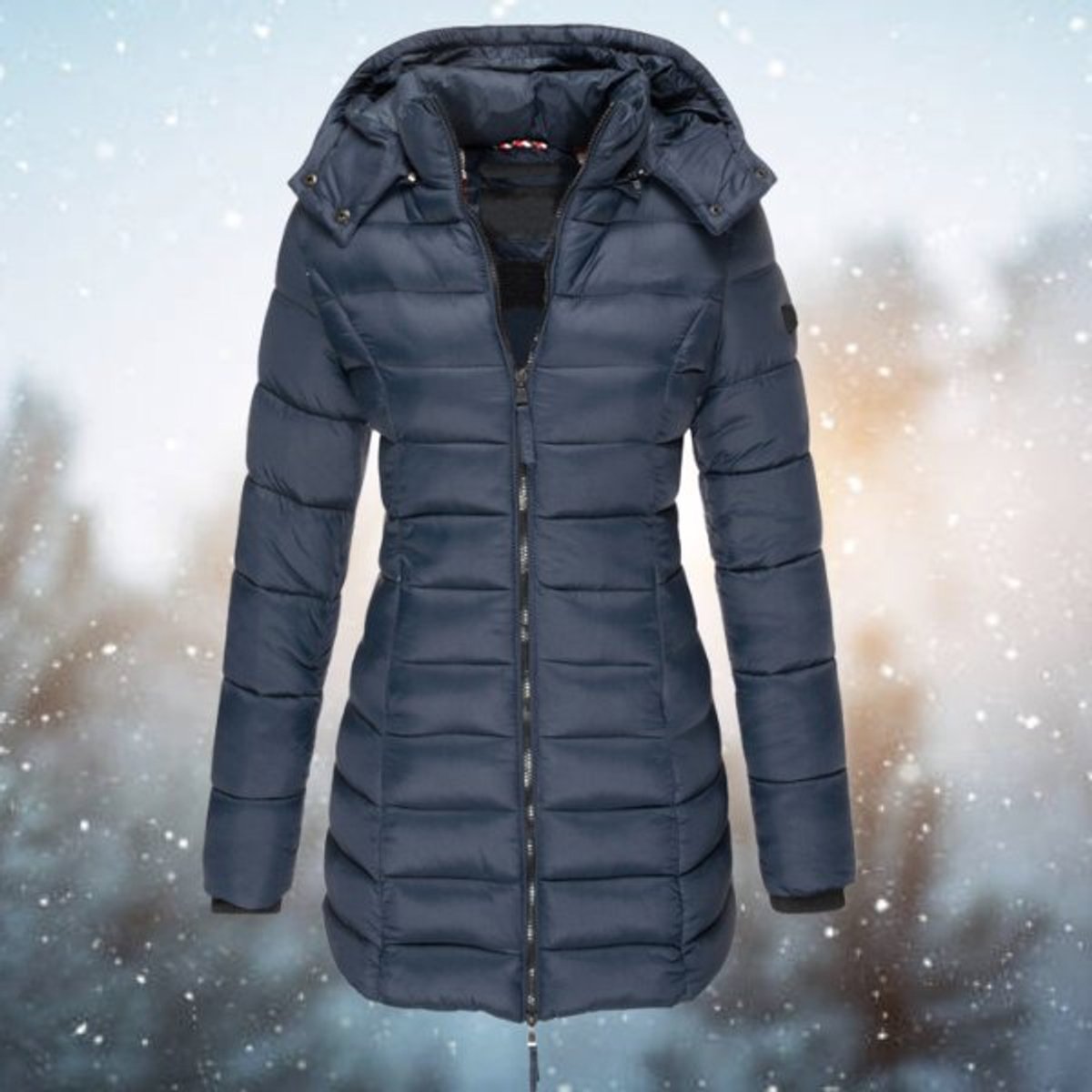 Luisa | Damen Steppjacke Kapuze Langer Schnitt Warme Winterjacke