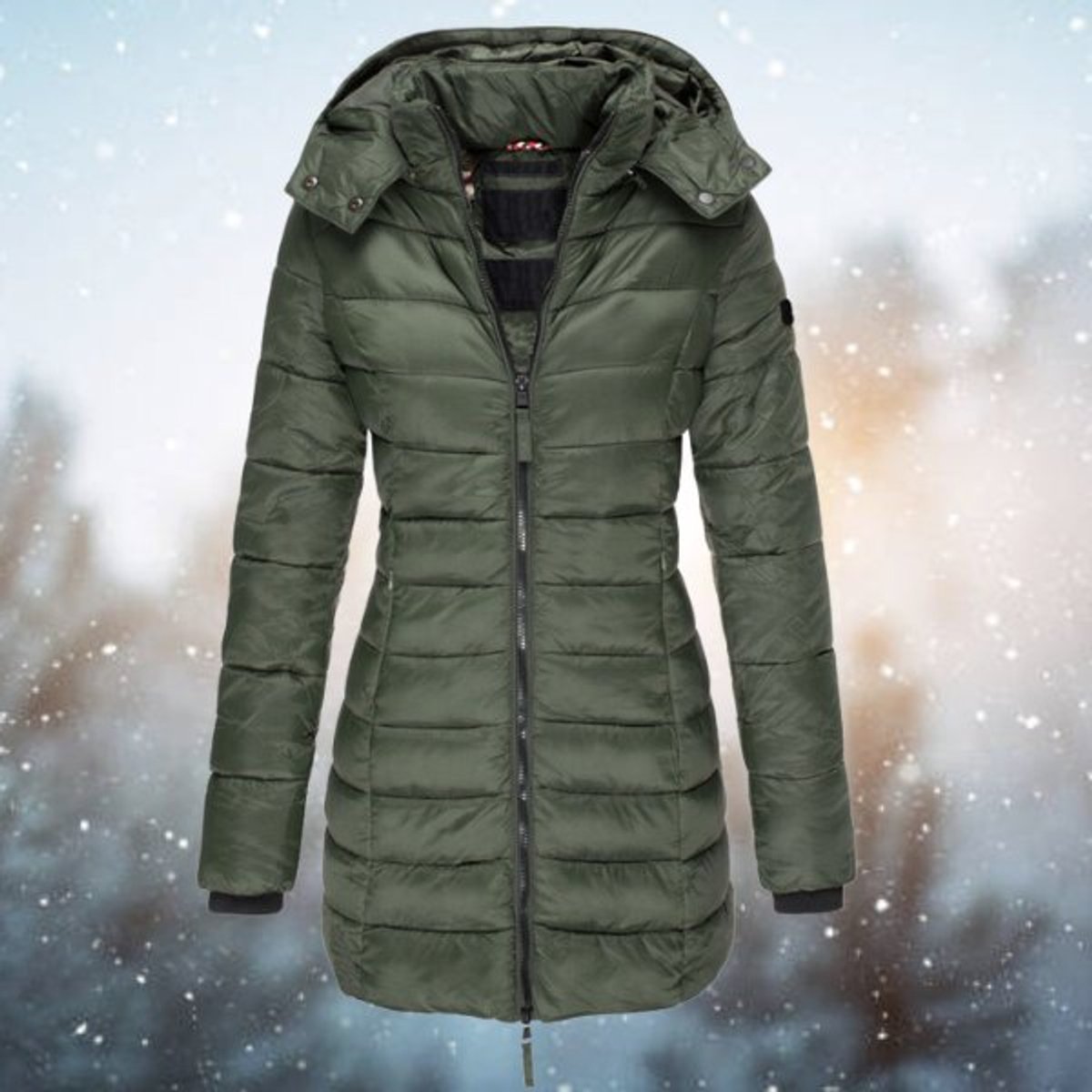 Luisa | Damen Steppjacke Kapuze Langer Schnitt Warme Winterjacke