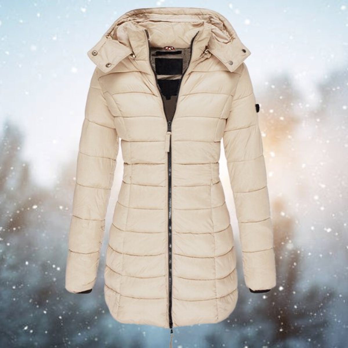 Luisa | Damen Steppjacke Kapuze Langer Schnitt Warme Winterjacke