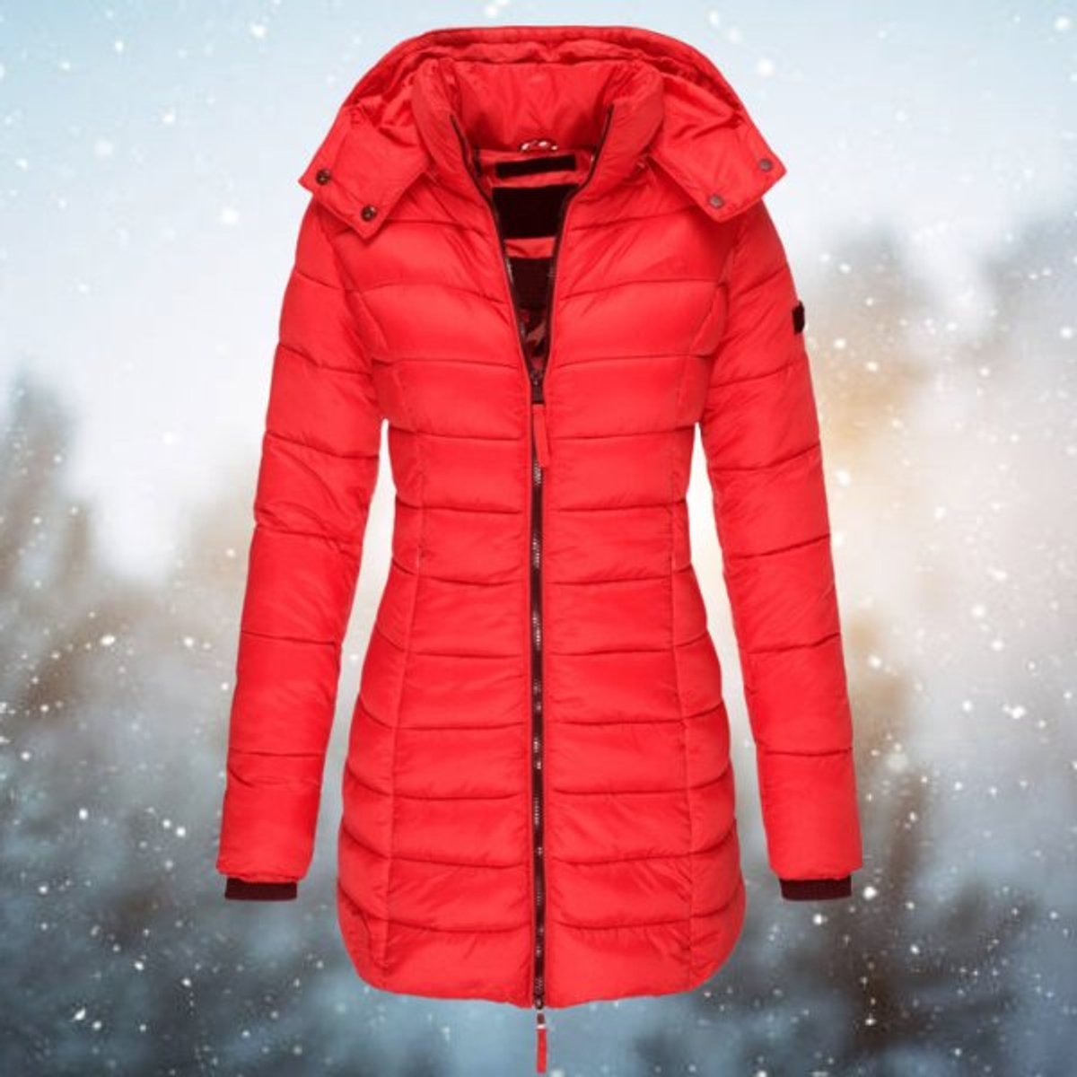 Luisa | Damen Steppjacke Kapuze Langer Schnitt Warme Winterjacke