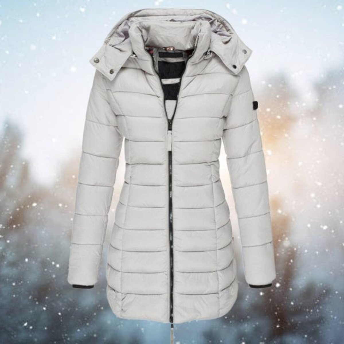 Luisa | Damen Steppjacke Kapuze Langer Schnitt Warme Winterjacke