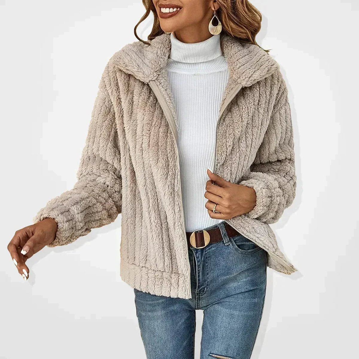Greta | Damen Steppjacke Lässige Plüsch Reißverschluss Übergangsjacke