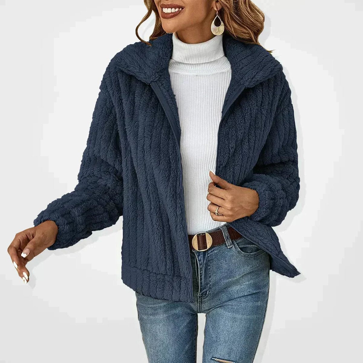 Greta | Damen Steppjacke Lässige Plüsch Reißverschluss Übergangsjacke