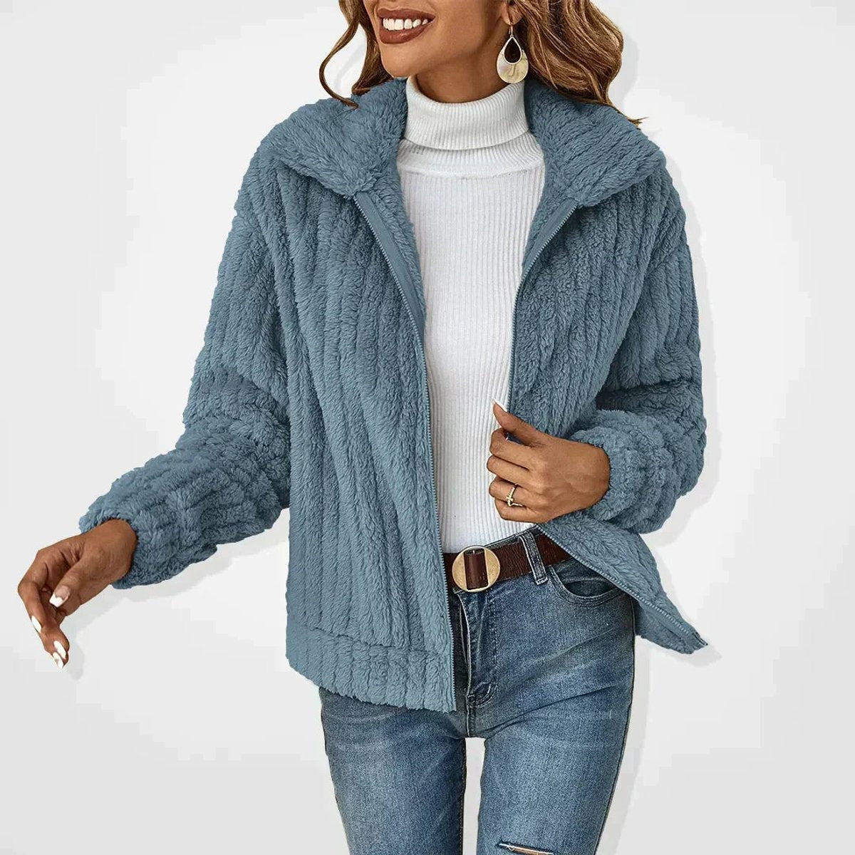 Greta | Damen Steppjacke Lässige Plüsch Reißverschluss Übergangsjacke