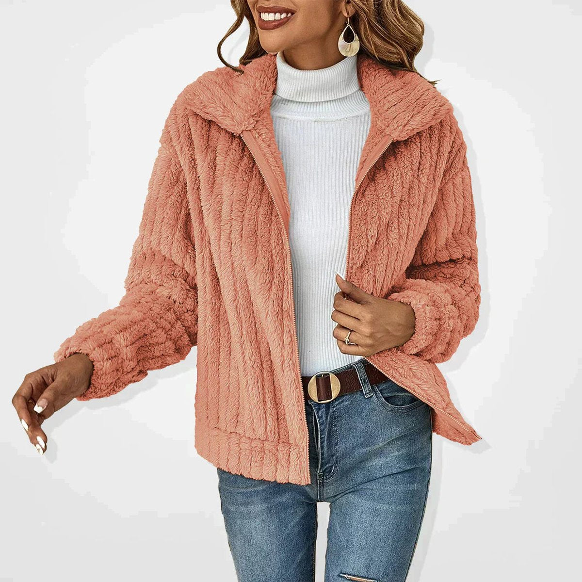 Greta | Damen Steppjacke Lässige Plüsch Reißverschluss Übergangsjacke