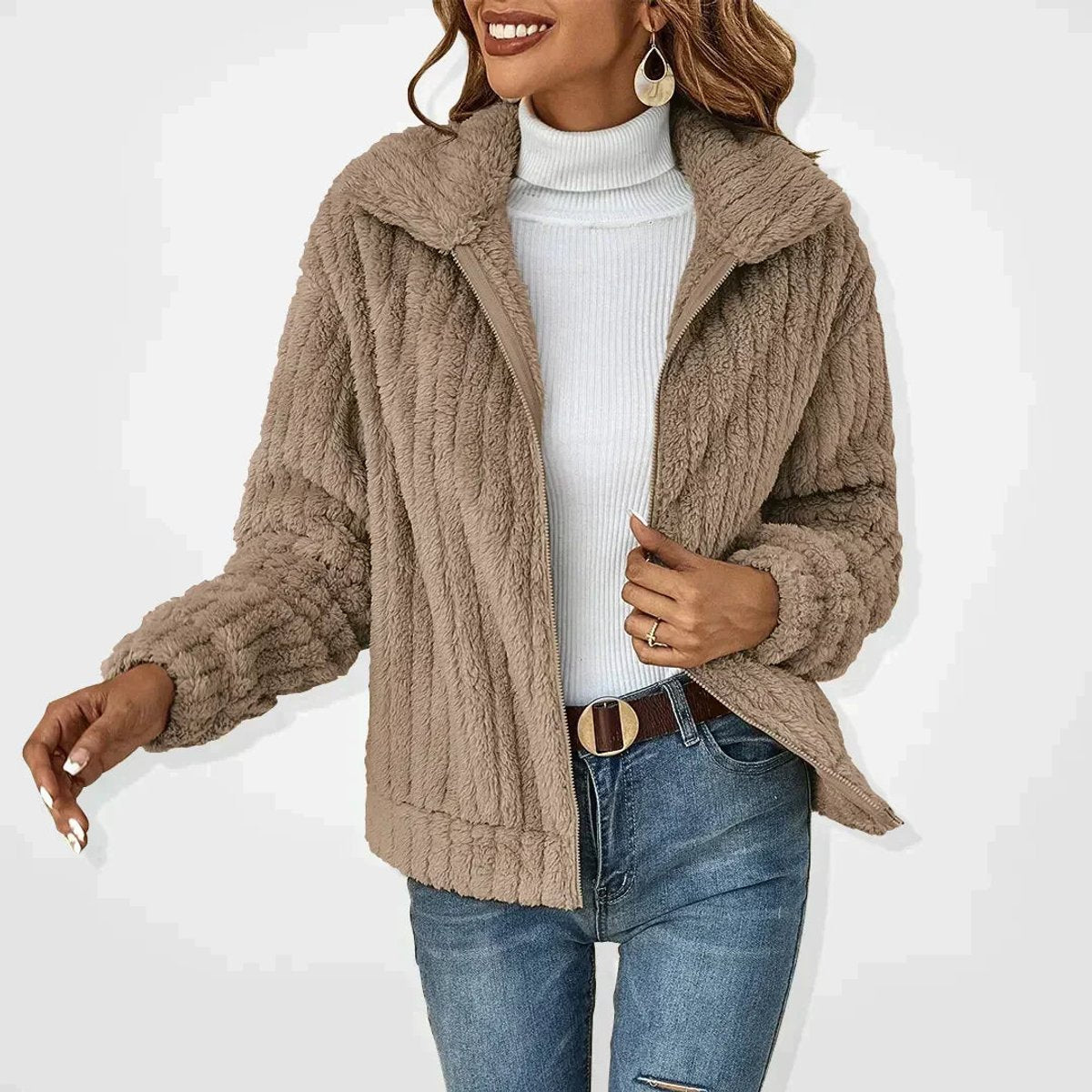 Greta | Damen Steppjacke Lässige Plüsch Reißverschluss Übergangsjacke