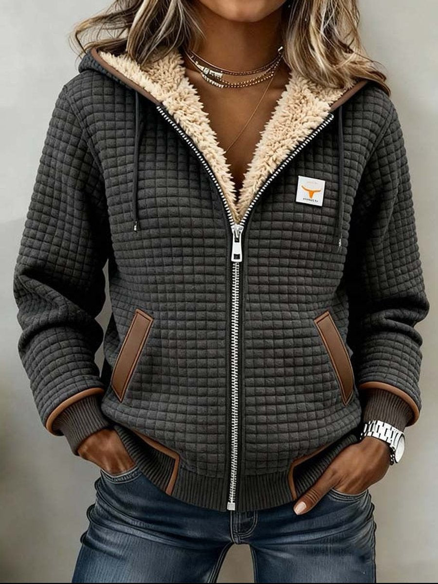 Amelie | Damen Steppjacke mit Fleece-Futter Reißverschluss Kapuze Thermojacke