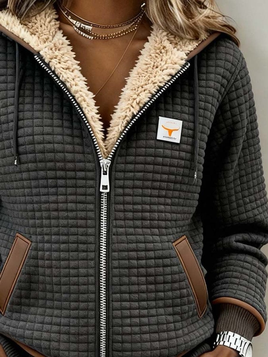 Amelie | Damen Steppjacke mit Fleece-Futter Reißverschluss Kapuze Thermojacke