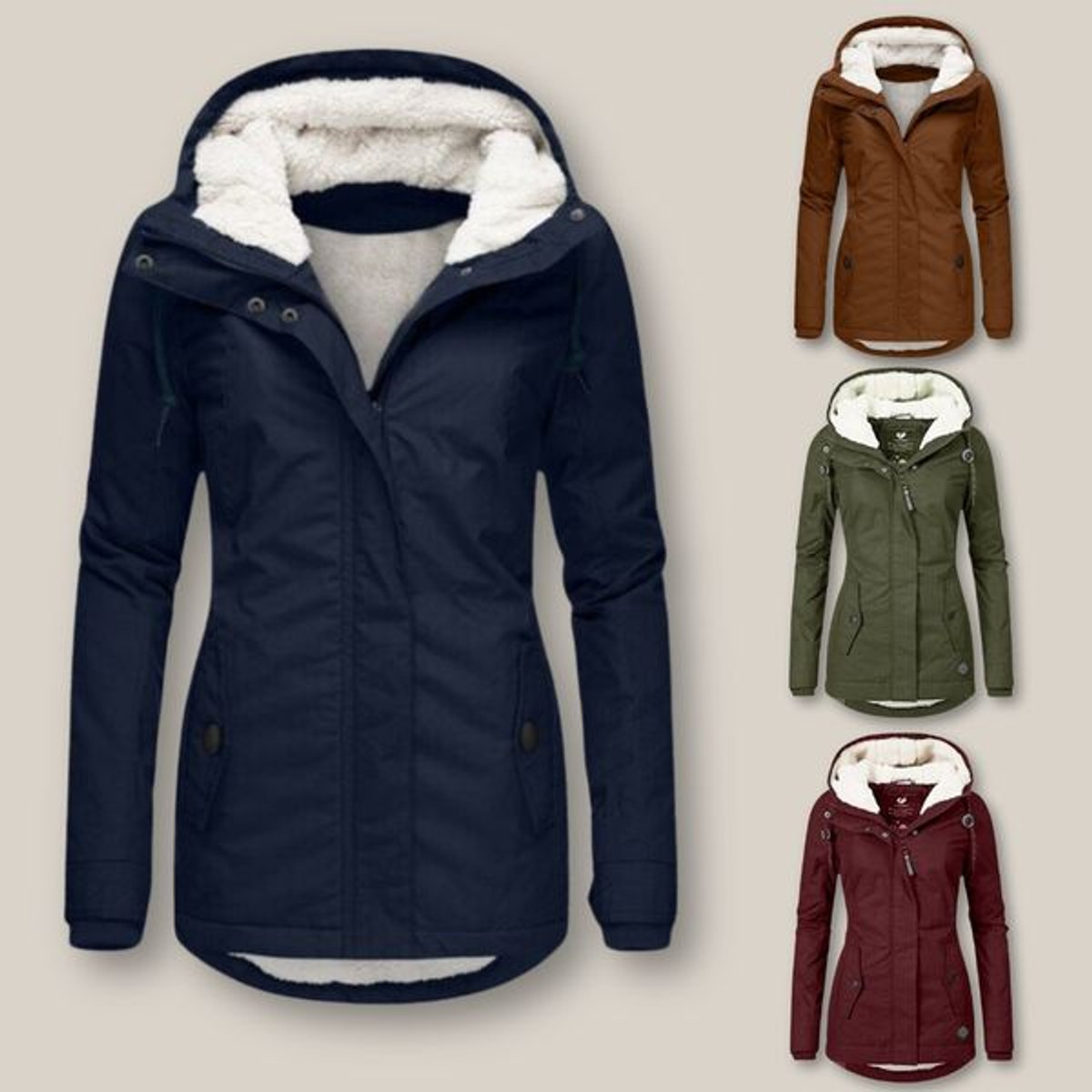 Elfriede | Damen Steppjacke mit Fleecefutter verstellbarer Kapuze Winterjacke