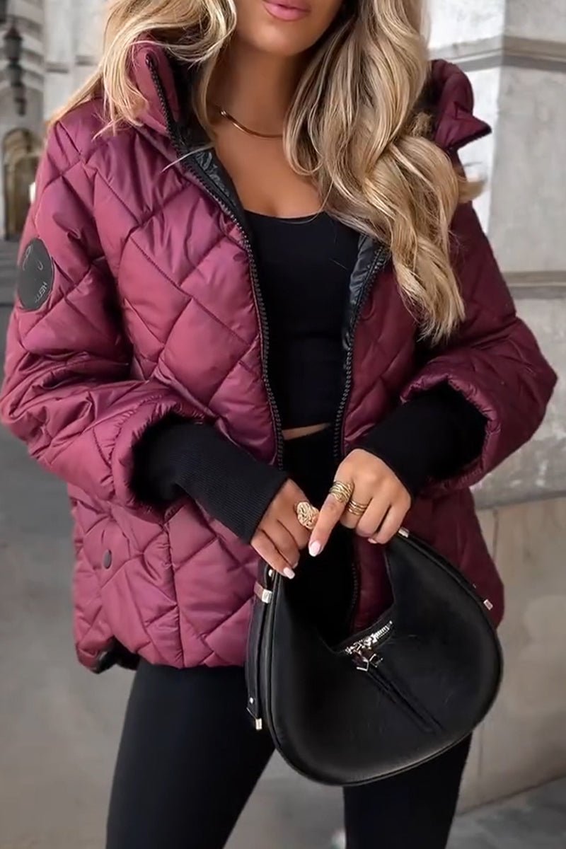 Hannah | Damen Steppjacke mit Kapuze Reißverschluss Oversized Winterjacke