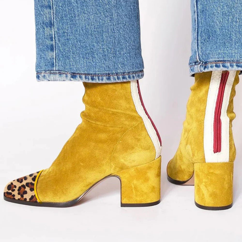 Frieda | Damen Stiefeletten Blockabsatz Quadratische Zehenpartie
