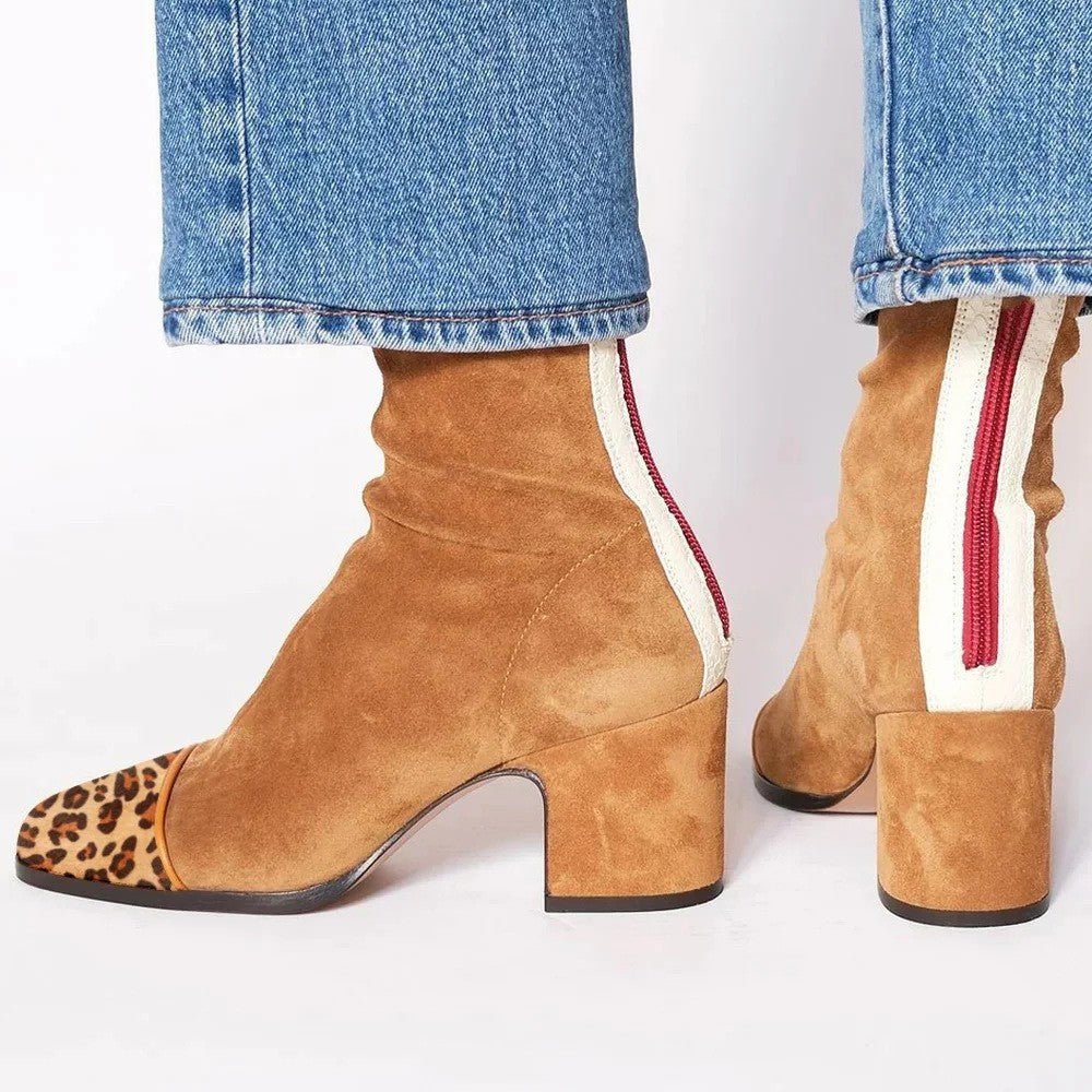 Frieda | Damen Stiefeletten Blockabsatz Quadratische Zehenpartie
