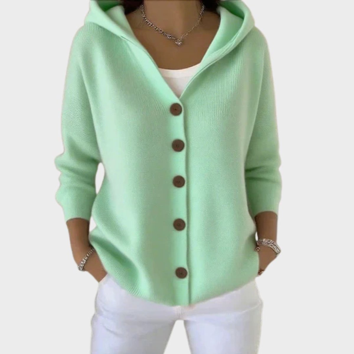 Annika | Damen Strick-Cardigan mit Kapuze Knopfleiste Relaxed Fit
