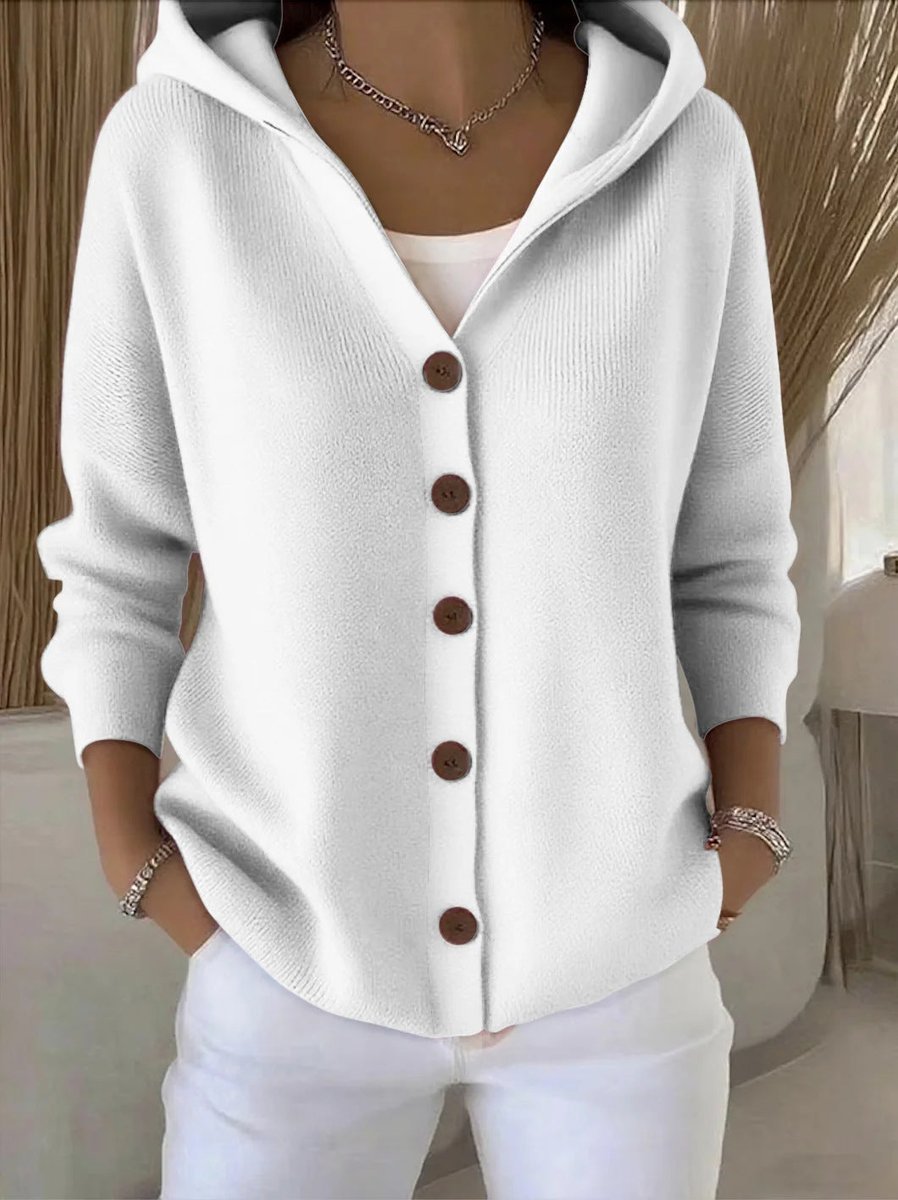 Annika | Damen Strick-Cardigan mit Kapuze Knopfleiste Relaxed Fit