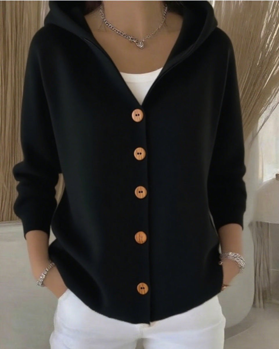Annika | Damen Strick-Cardigan mit Kapuze Knopfleiste Relaxed Fit
