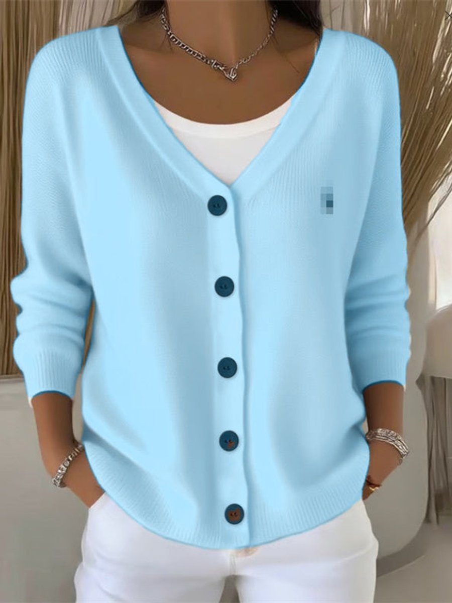 Leonie | Damen Strickjacke V-Ausschnitt Langarm Knopfleiste Sweater Women