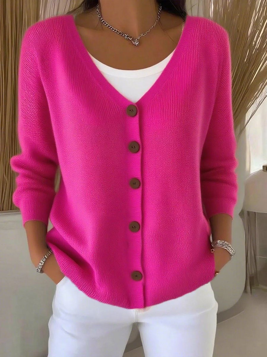 Leonie | Damen Strickjacke V-Ausschnitt Langarm Knopfleiste Sweater Women