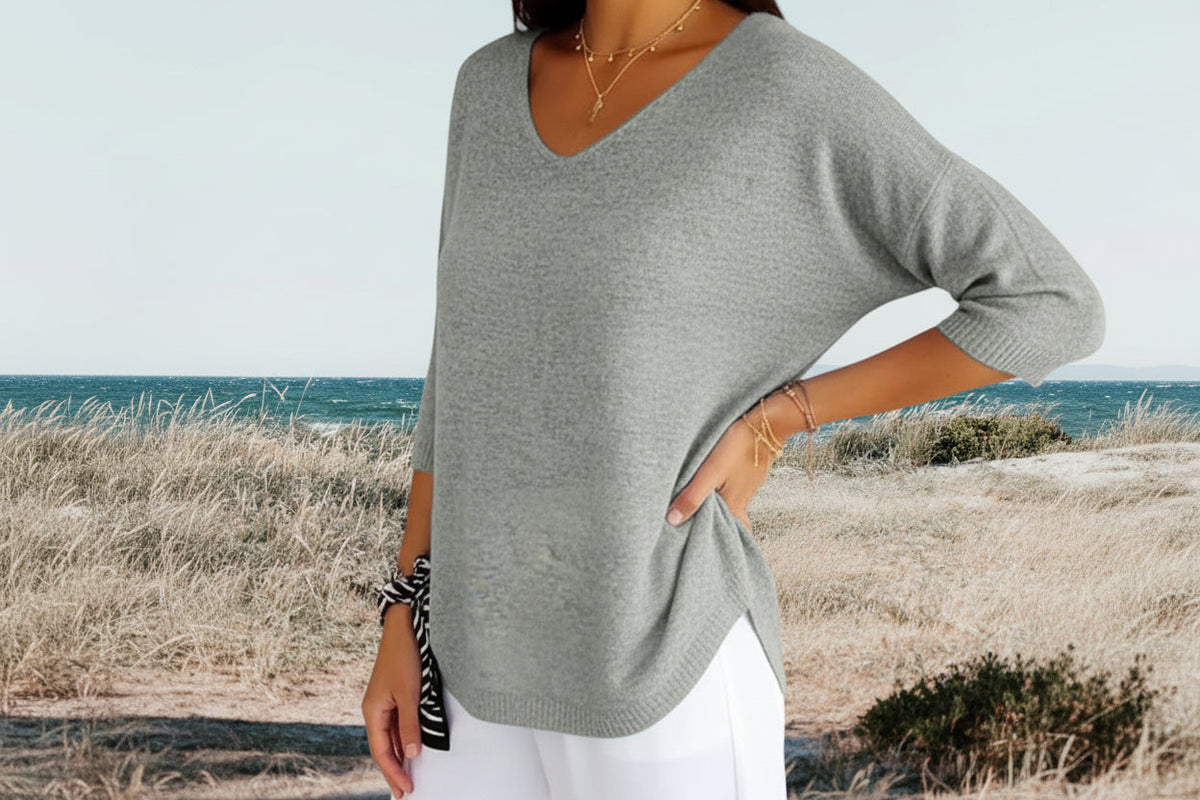Damen Strickpullover mit V-Ausschnitt und kurzen Ärmeln