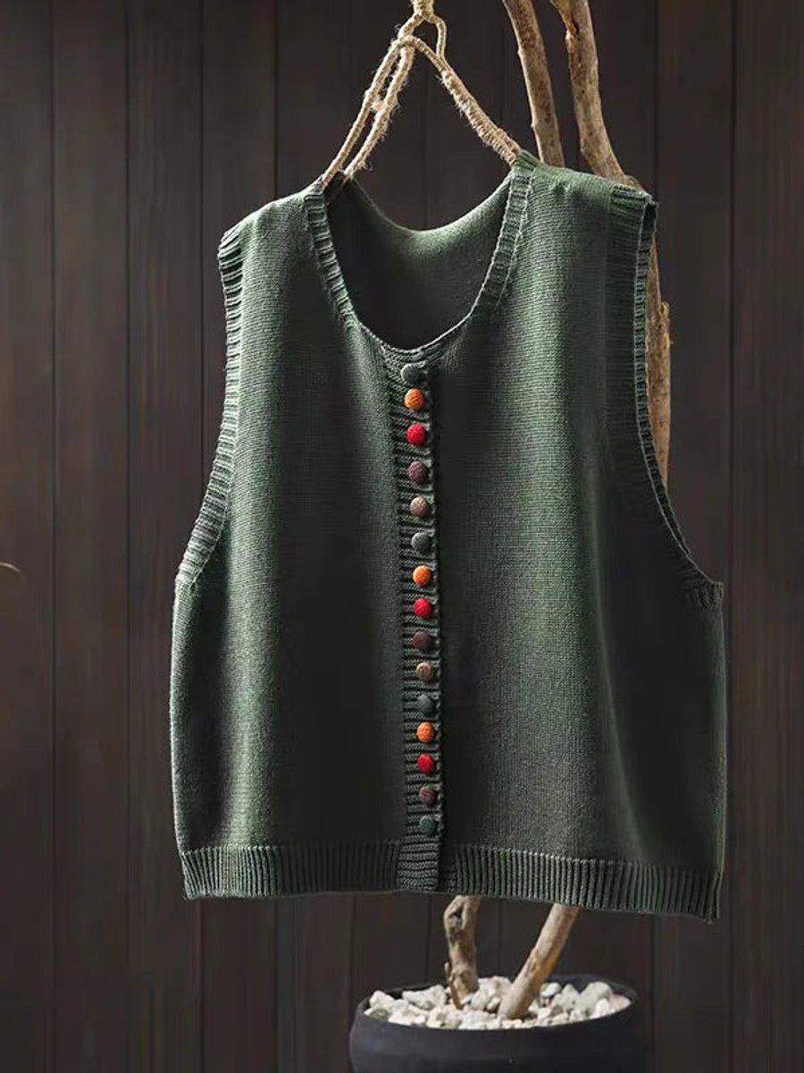 Annika | Damen Strickweste mit Knopfleiste lockerem Schnitt Rundhals