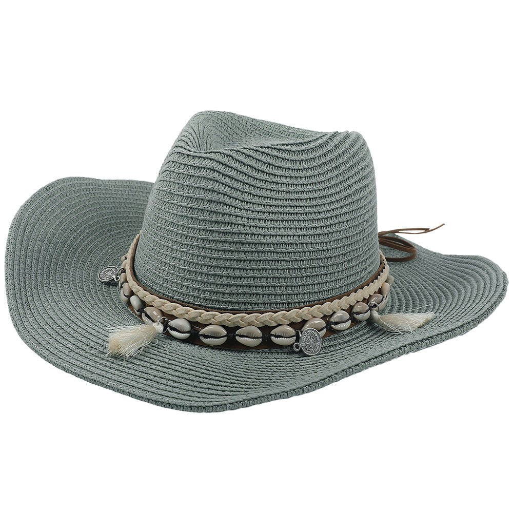 Damen Strohhut Boho Sommerhut mit Muscheln