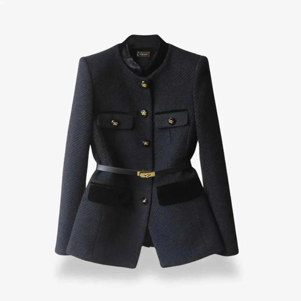Damen Taillierter Strukturblazer mit Kontrastbesatz