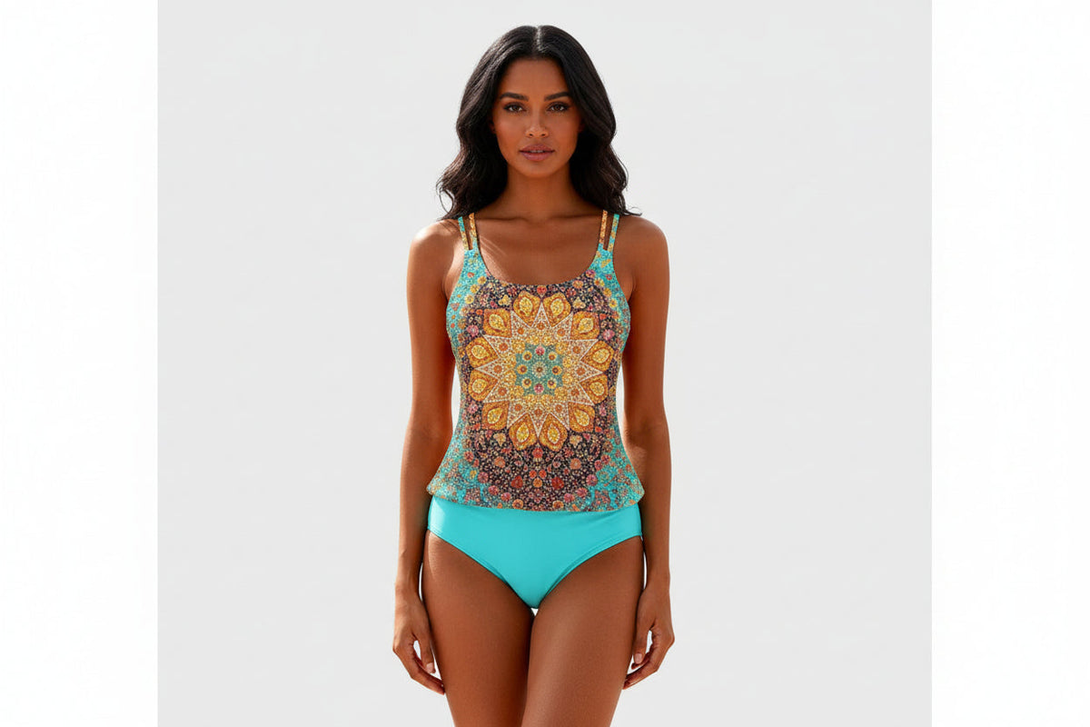 Damen Tankini Set mit gemustertem Oberteil und Bikinihose
