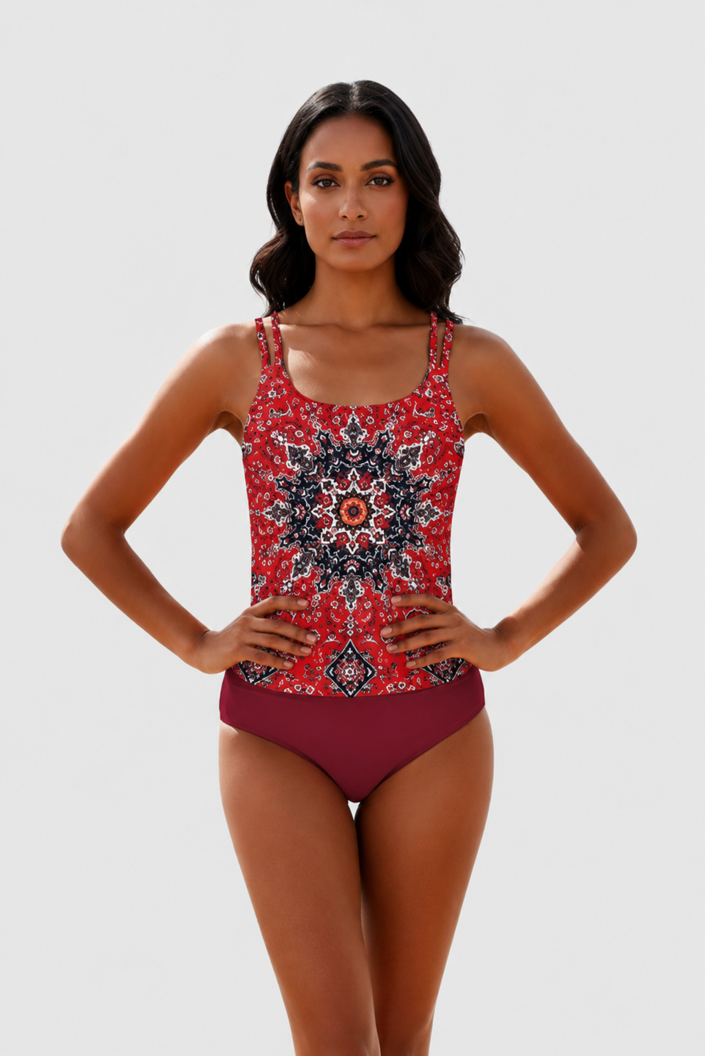 Damen Tankini Set mit gemustertem Oberteil und Bikinihose
