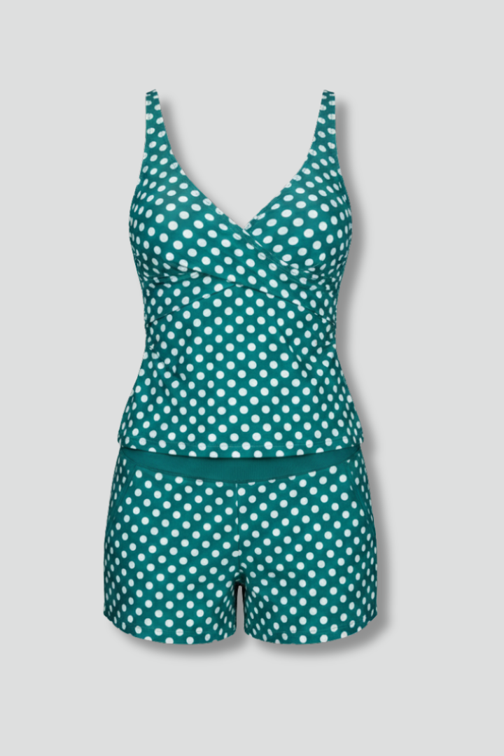 Damen Tankini Set mit gepunktetem Oberteil und Shorts