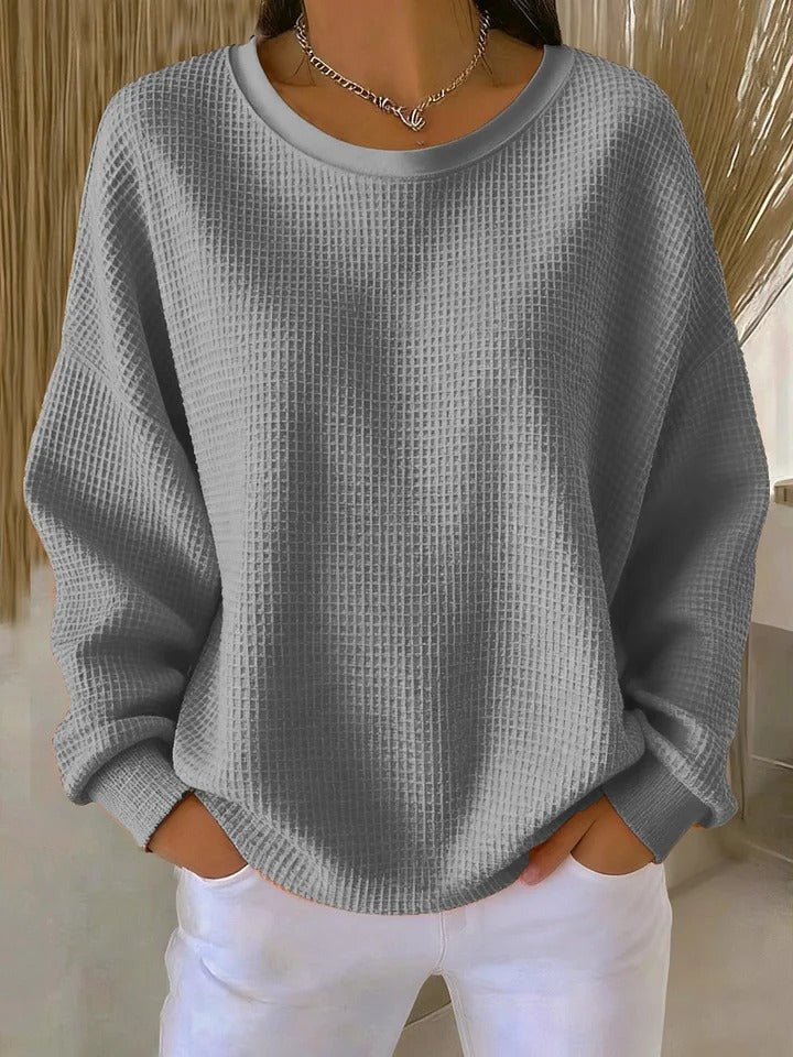 Mia | Damen Texturierter Oversized Strickpullover mit Rundhalsausschnitt