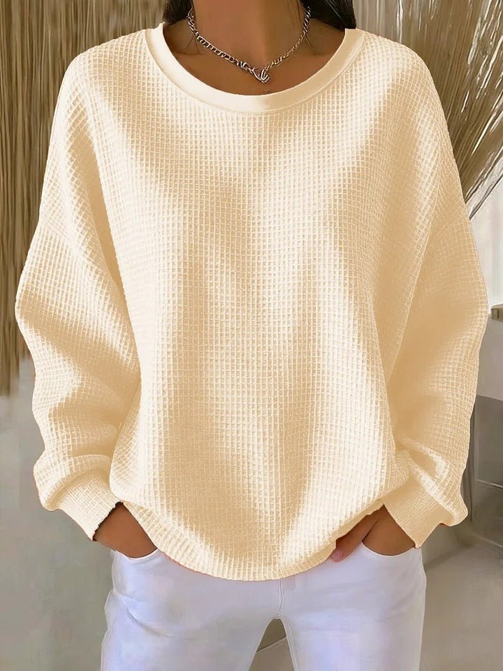 Mia | Damen Texturierter Oversized Strickpullover mit Rundhalsausschnitt
