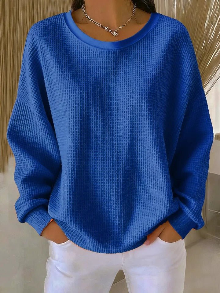 Mia | Damen Texturierter Oversized Strickpullover mit Rundhalsausschnitt