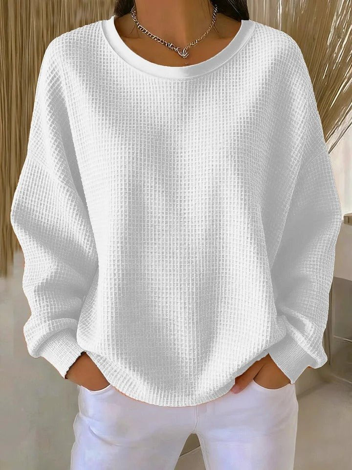 Mia | Damen Texturierter Oversized Strickpullover mit Rundhalsausschnitt