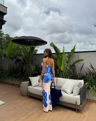 Damen Trägerloses Säulenkleid mit Großen Blumenmotiven