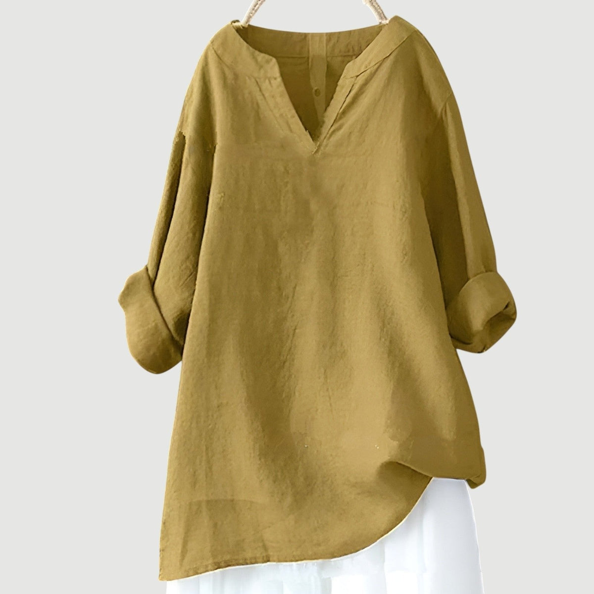 Hannah | Damen Tunika Bluse Luftig Bequem V-Ausschnitt Langarm