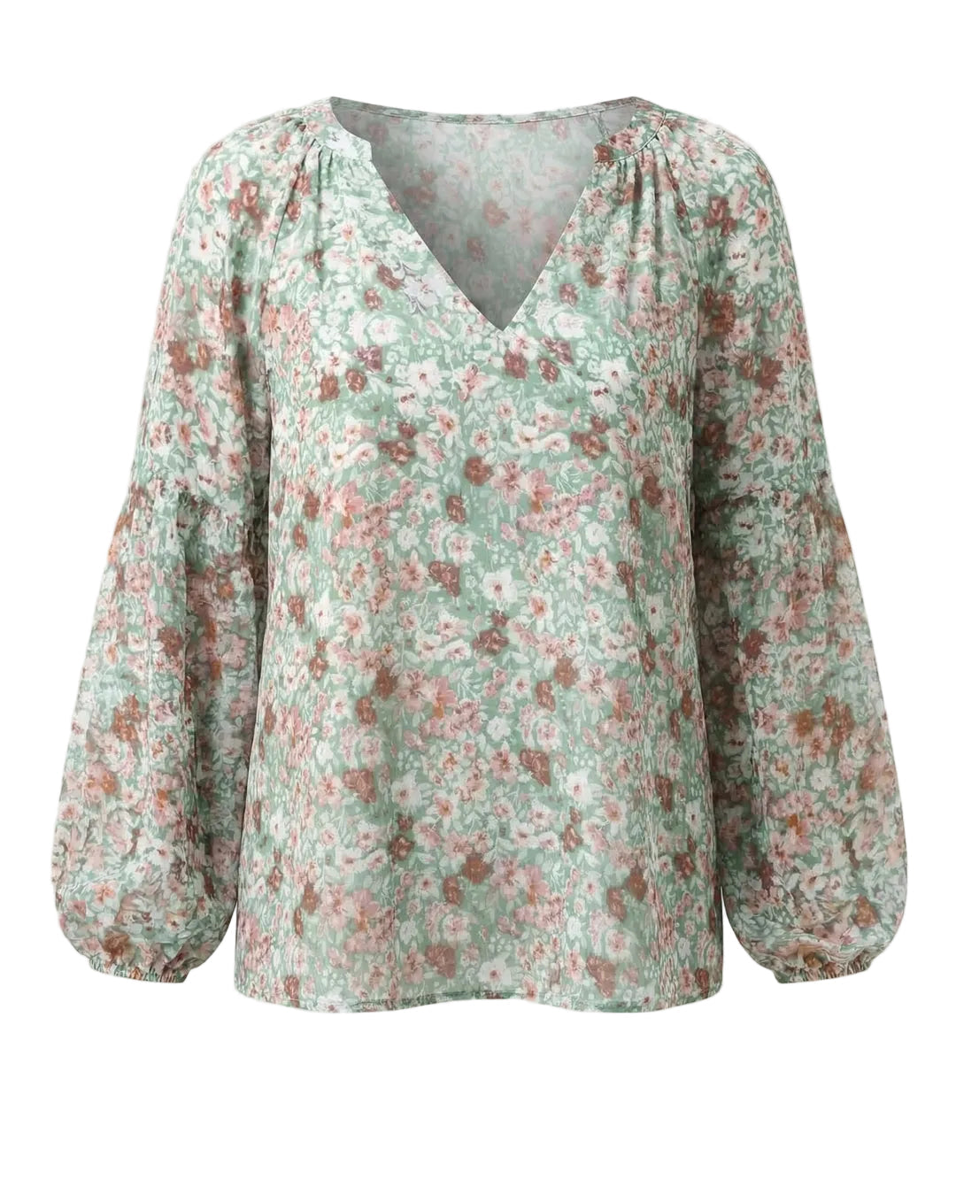 Damen V-Ausschnitt Bluse mit Blumenmuster und langen Ärmeln