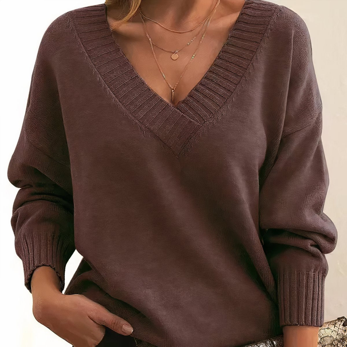 Frieda | Damen V-Ausschnitt Kaschmir-Blend Langarm Sweater