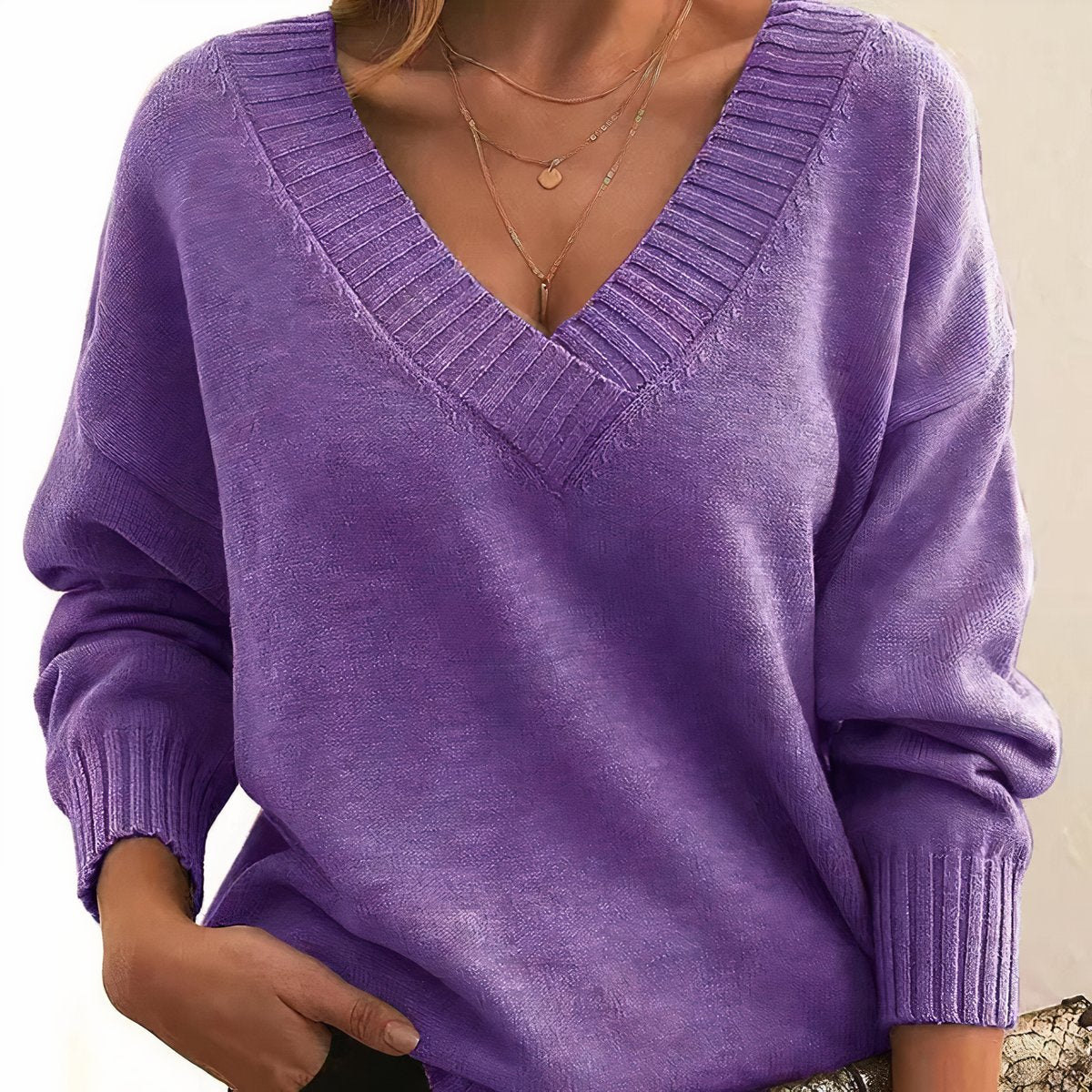 Frieda | Damen V-Ausschnitt Kaschmir-Blend Langarm Sweater