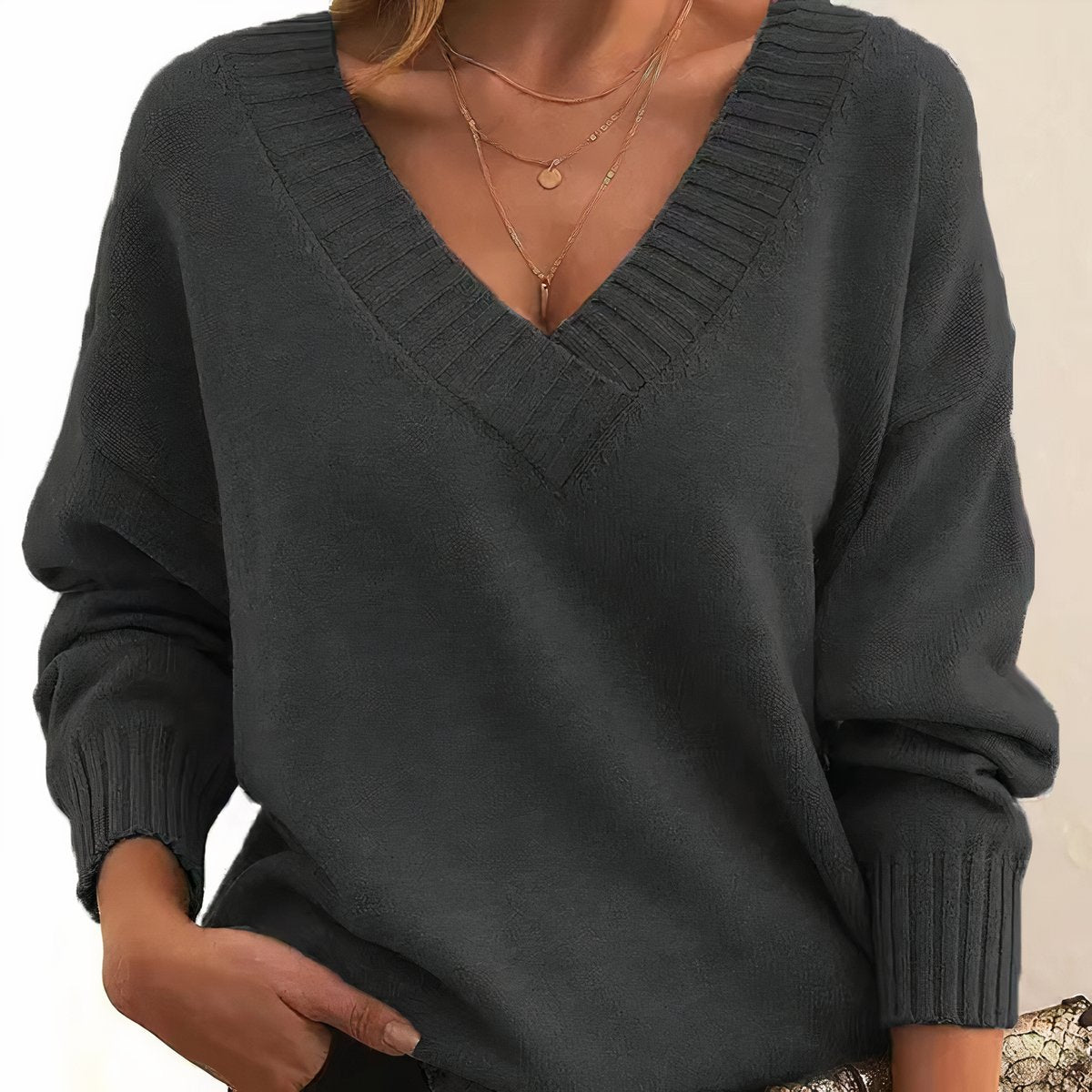 Frieda | Damen V-Ausschnitt Kaschmir-Blend Langarm Sweater