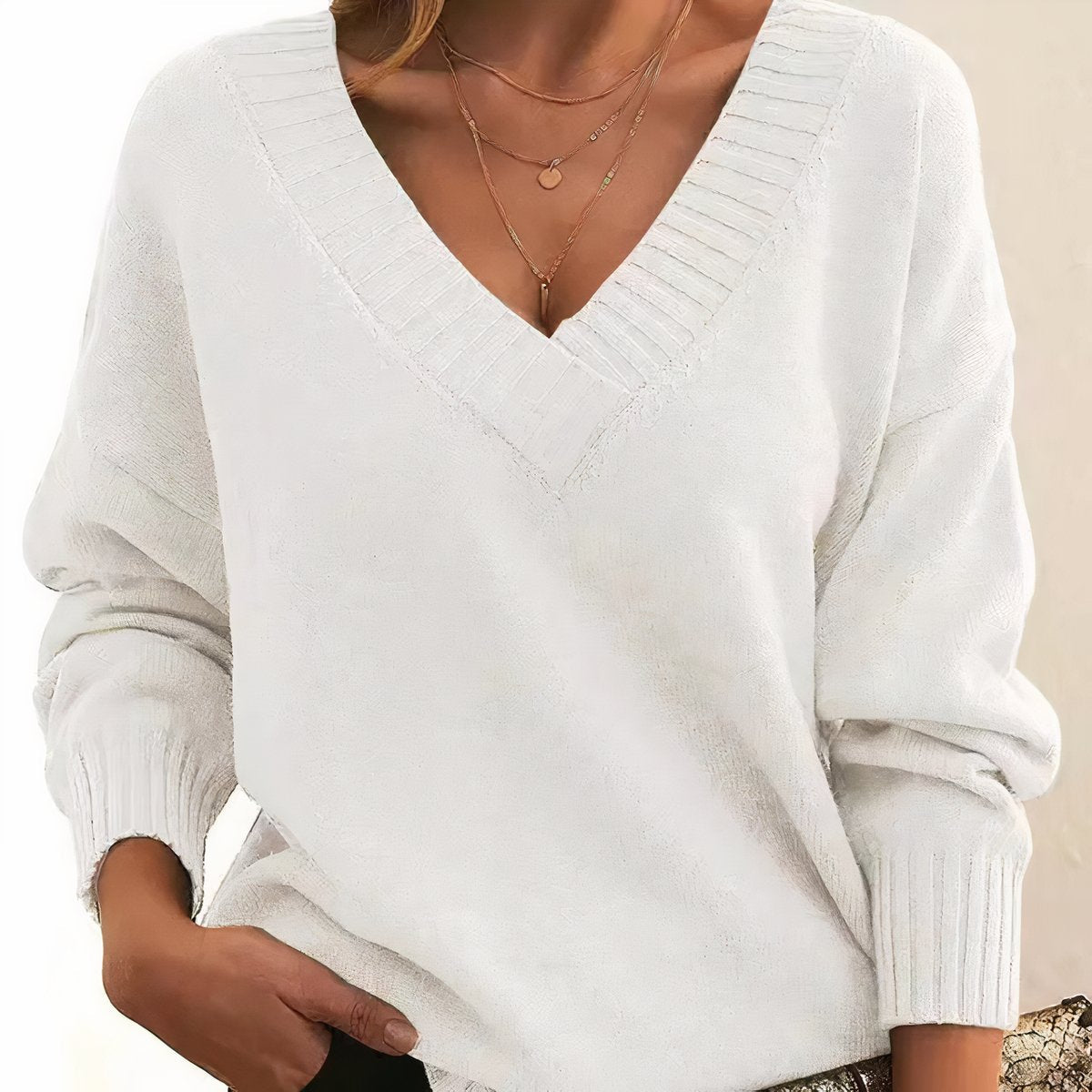 Frieda | Damen V-Ausschnitt Kaschmir-Blend Langarm Sweater