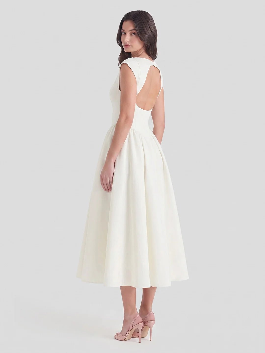 Marlene | Damen Vintage Bateau-Ausschnitt Satin Midi Kleid mit Tellerrock