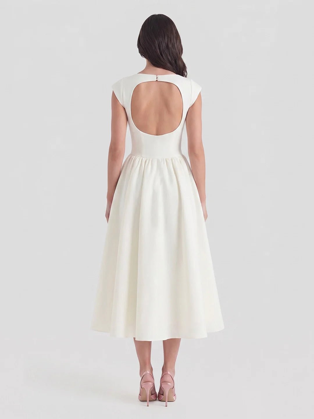 Marlene | Damen Vintage Bateau-Ausschnitt Satin Midi Kleid mit Tellerrock