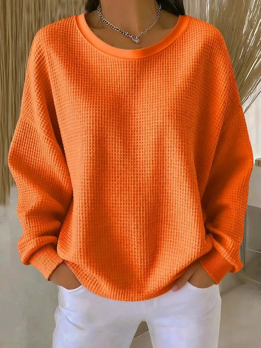 Amelie | Damen Waffelstrick Oversized Rundhals Langarm Pullover