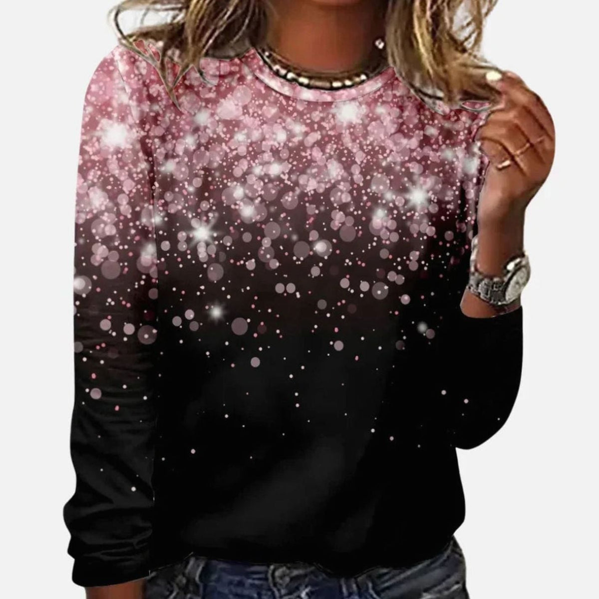 Elisabeth | Damen Weihnachtspullover mit funkelndem Sternenmuster Festlicher Langarmshirt