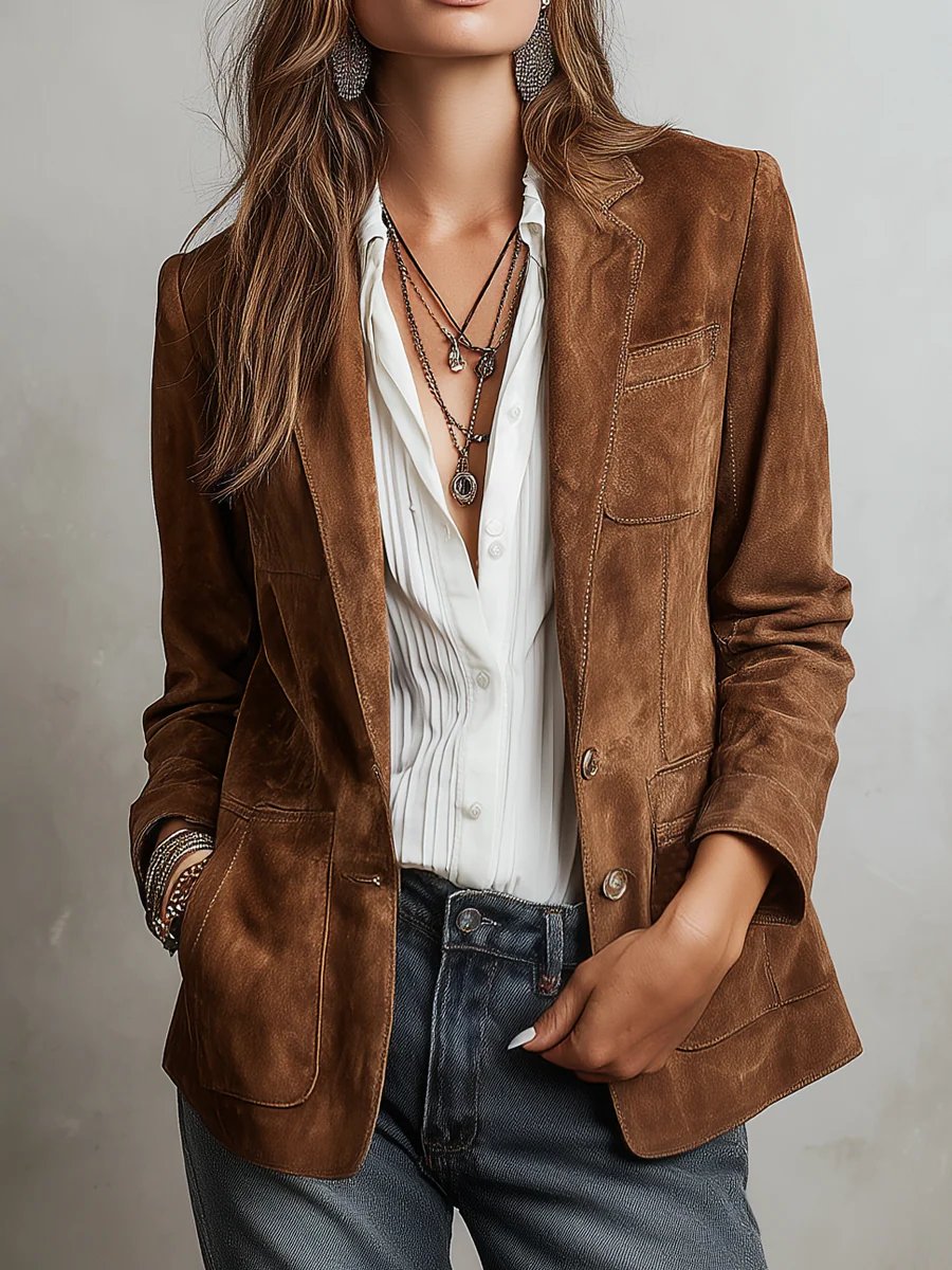 Hannah | Damen Wildleder Blazer Tailliert Vintage Stil