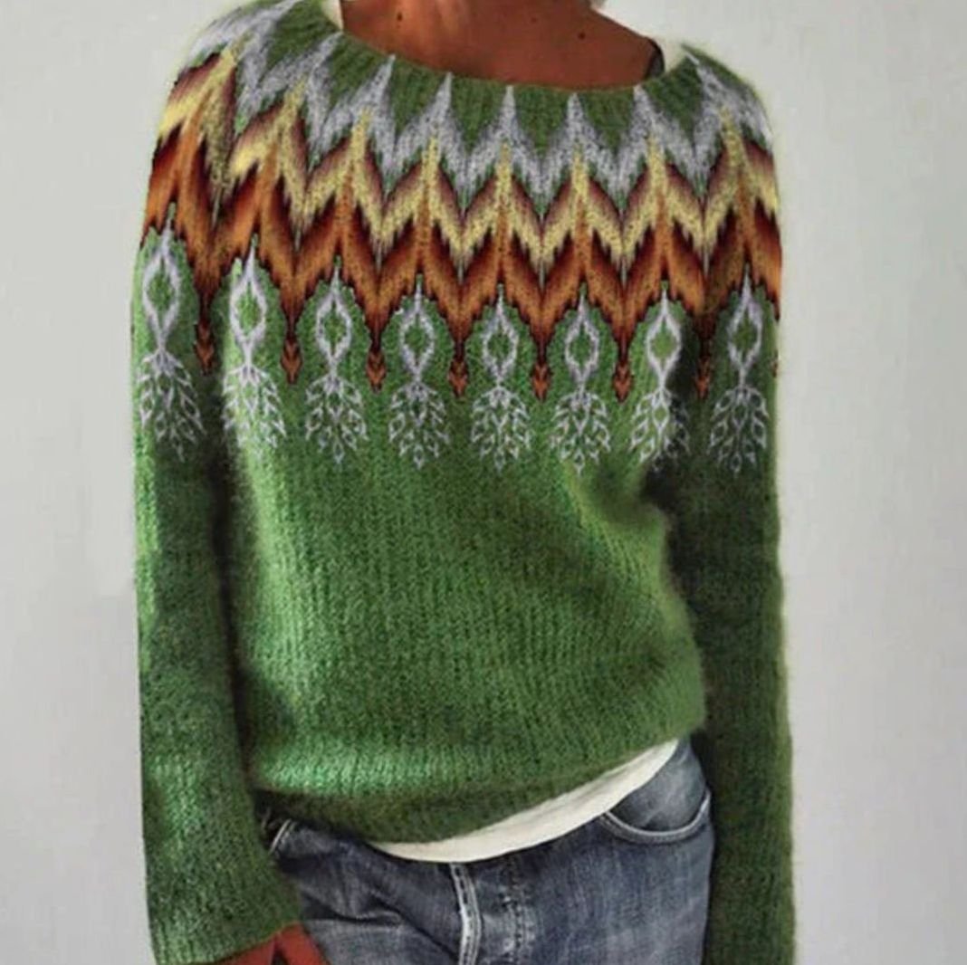 Katharina | Damen Winterpullover nordischem Muster Rundhals Weihnachtsstrickpullover