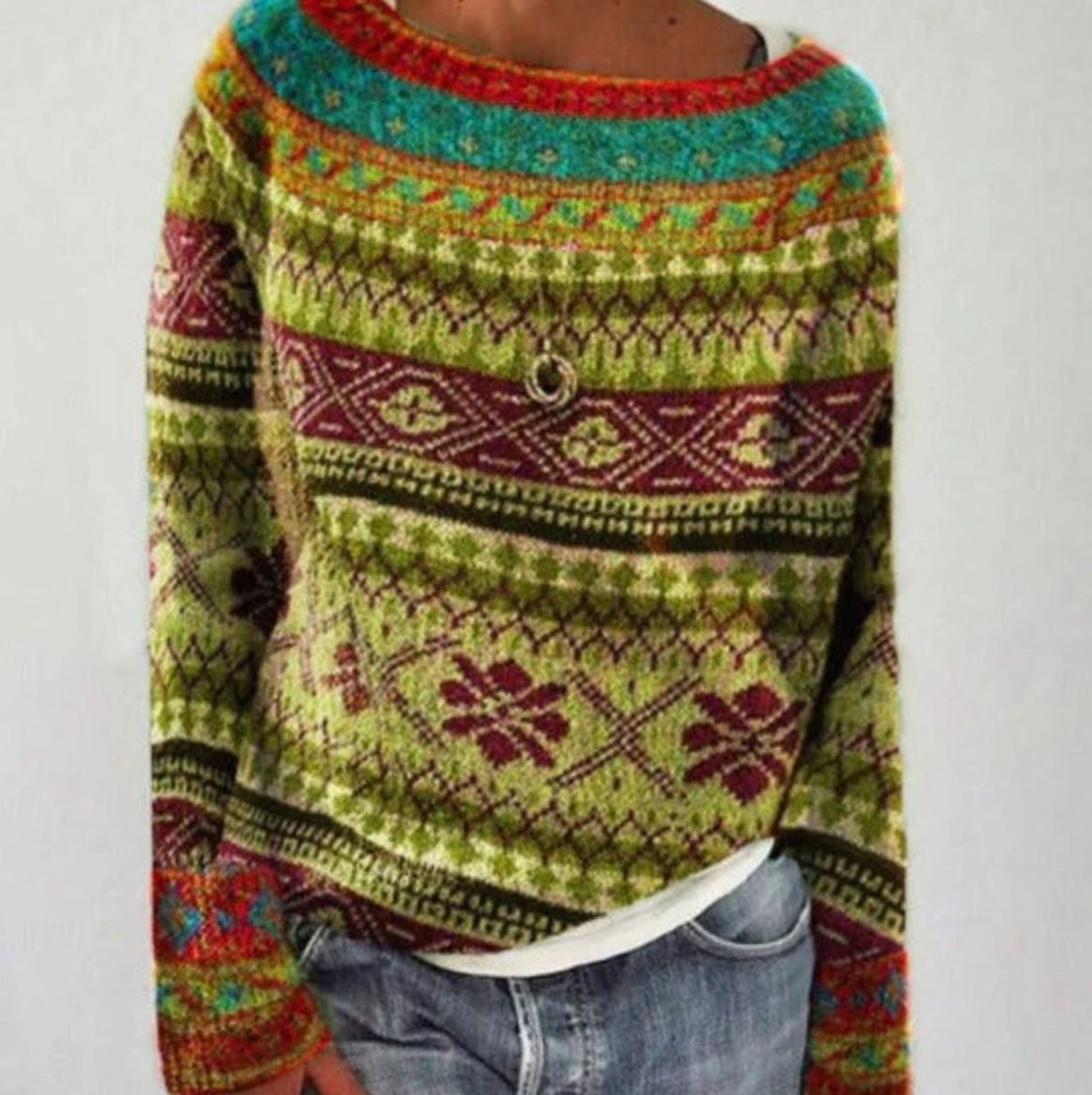 Katharina | Damen Winterpullover nordischem Muster Rundhals Weihnachtsstrickpullover