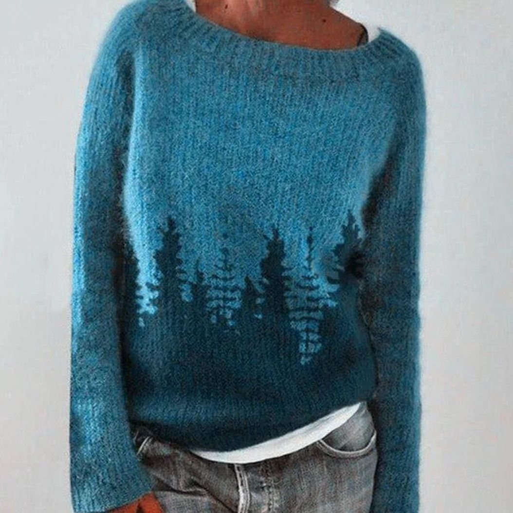 Katharina | Damen Winterpullover nordischem Muster Rundhals Weihnachtsstrickpullover